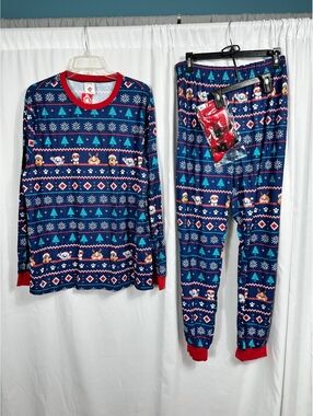 Men's XL Paw Patrol Holiday Pajama Set - Navy Blue with Red Trim
